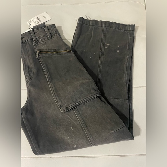 NWT Zara MID-RISE LOOSE FIT ZW COLLECTION THE RELAXED CARGO JEANS in grey size 0 - Picture 15 of 16
